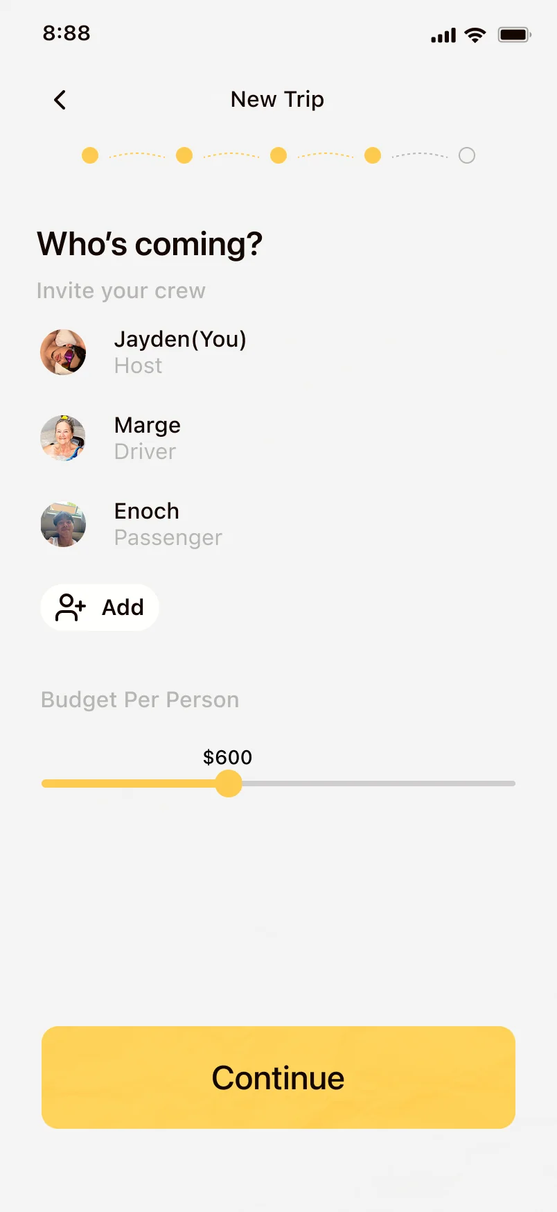 Step four: Marge and Enoch join by iMessage with a 600 dollar budget set.