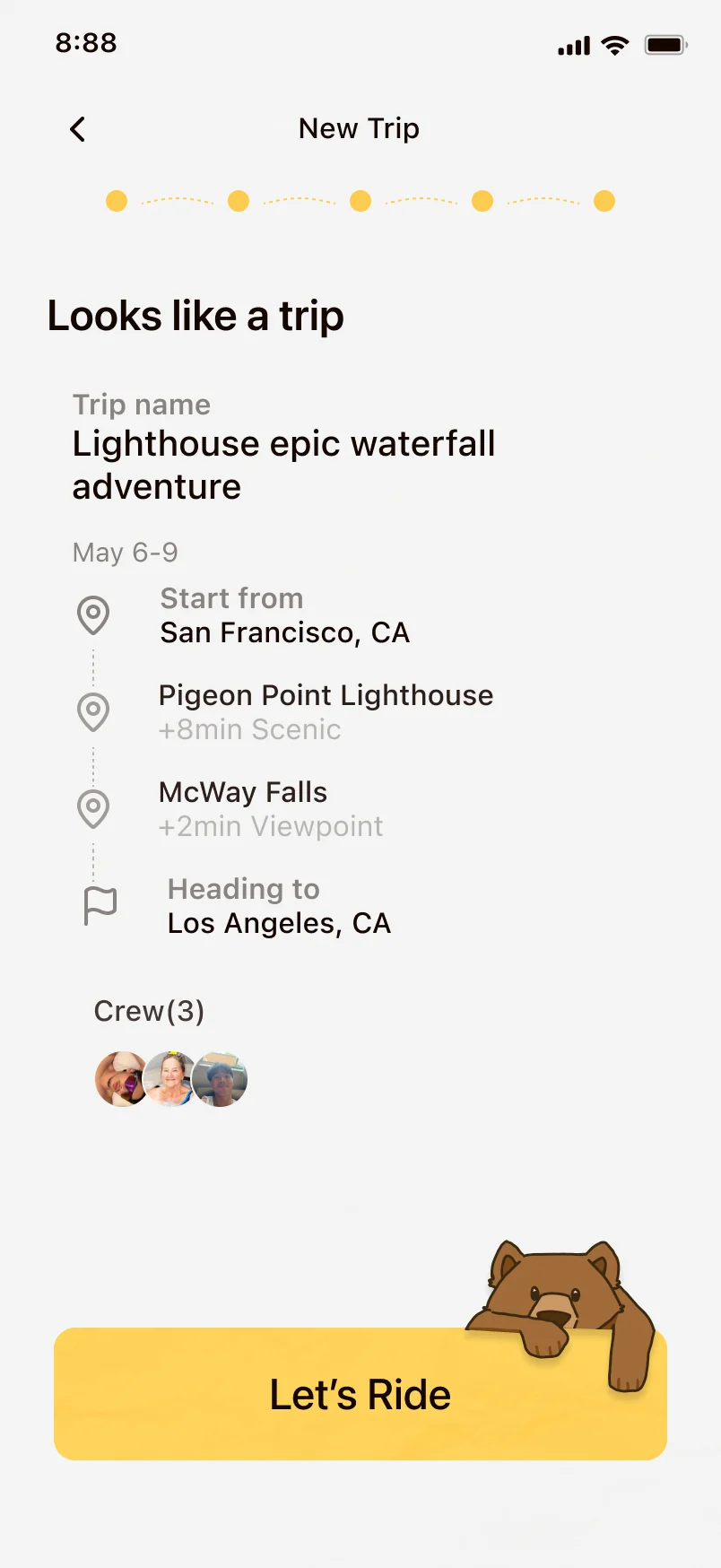 Step five: the trip named and reviewed.