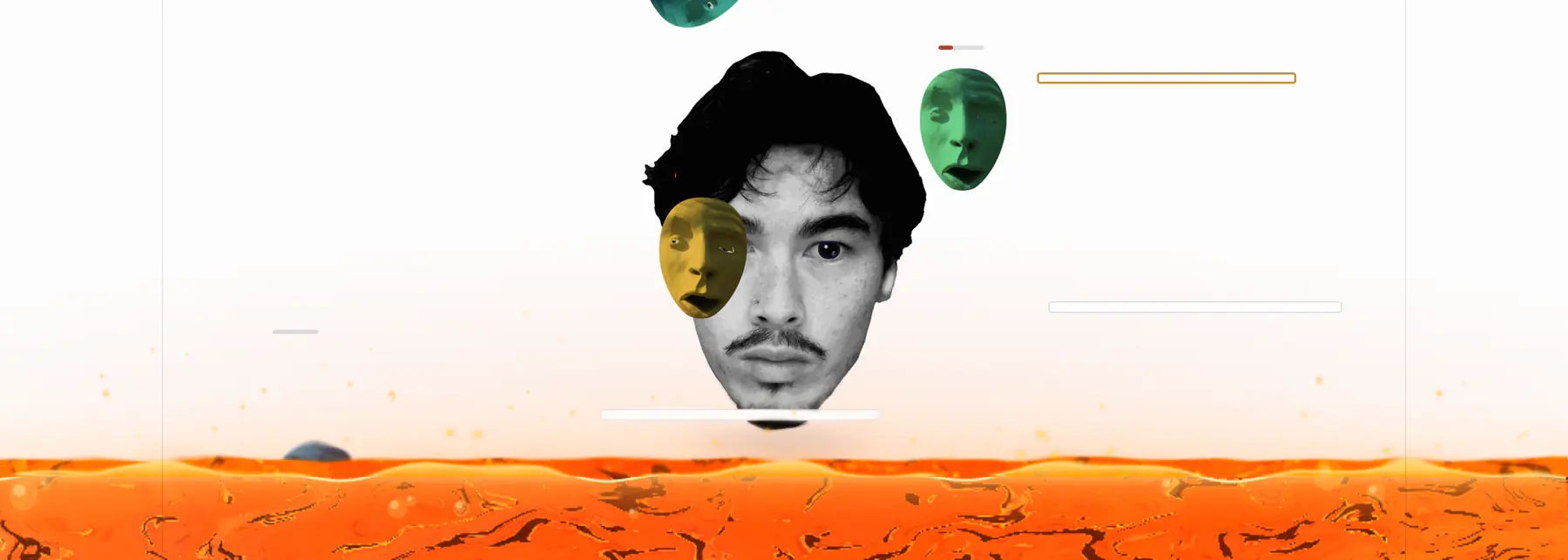 The unshipped survival mode: heads on narrow platforms above a rising molten surface.