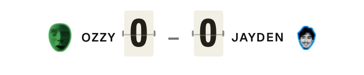 The score bar after: the rule stops at the digits instead of crossing them, and the names OZZY and JAYDEN are set in dark ink.