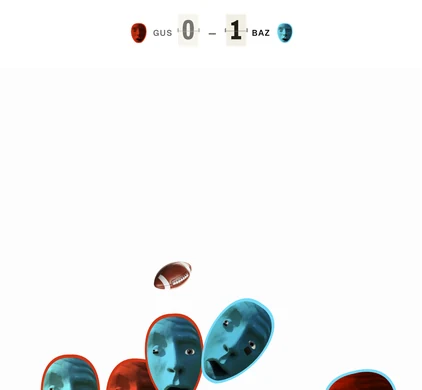 Frame 6 of 9: more heads arrive and the ball is swallowed by the bundle.