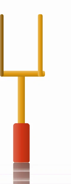 The goal before: short yellow uprights on a crossbar that runs past the right upright, standing on a red pad much wider than the post it wraps.